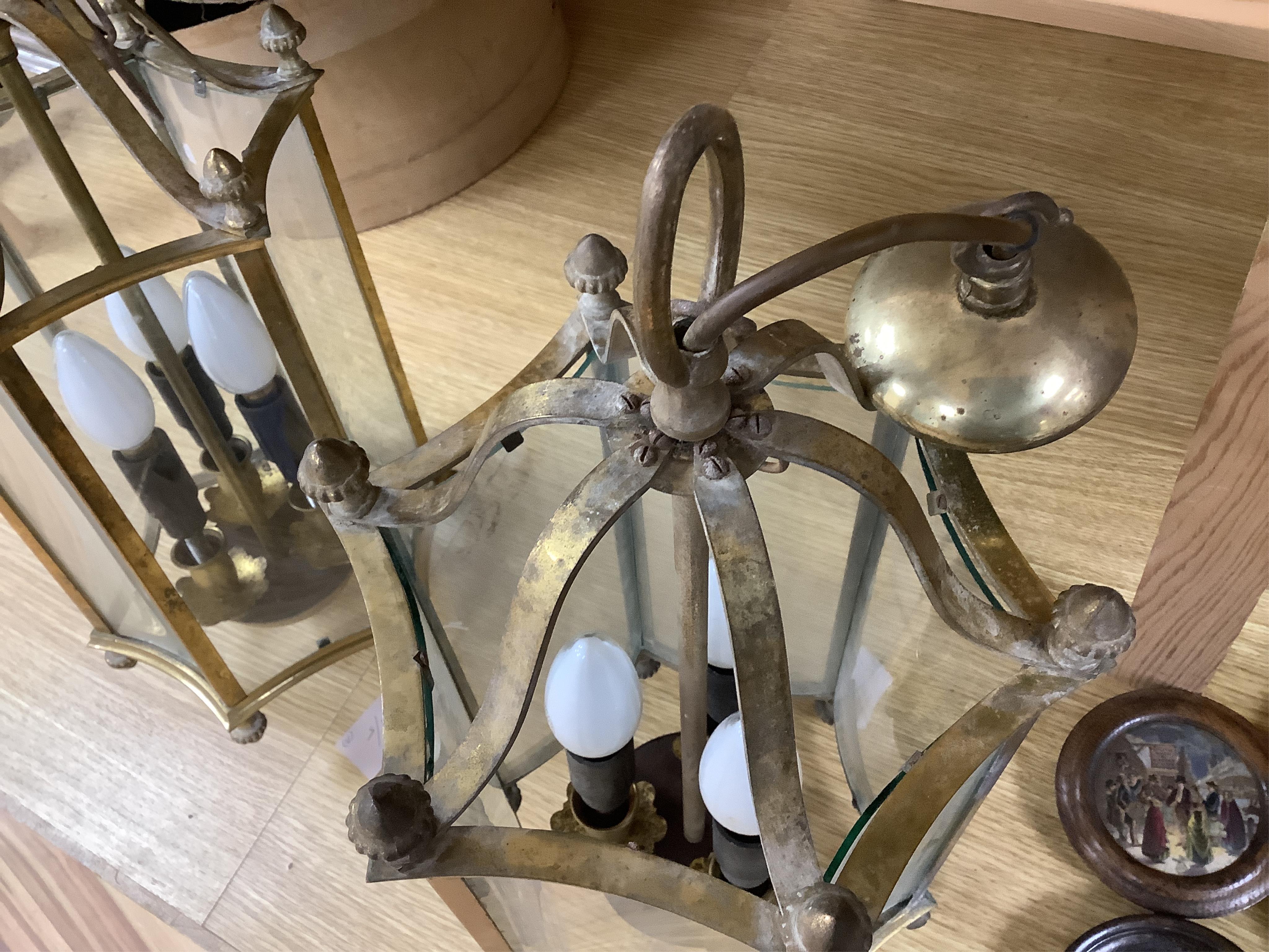 A pair of brass porch / hall lanterns, 50cm high
